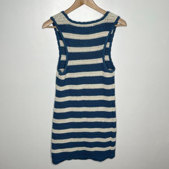 Free People Beach Womens Felicity Crochet Sweater Mini Dress Small Blue Stripe - Picture 11 of 13